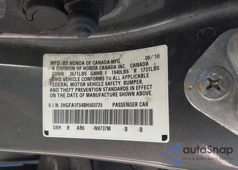 2011 Honda Civic Lx из США, поврежденный, VIN 2HGFA1F54BH503725